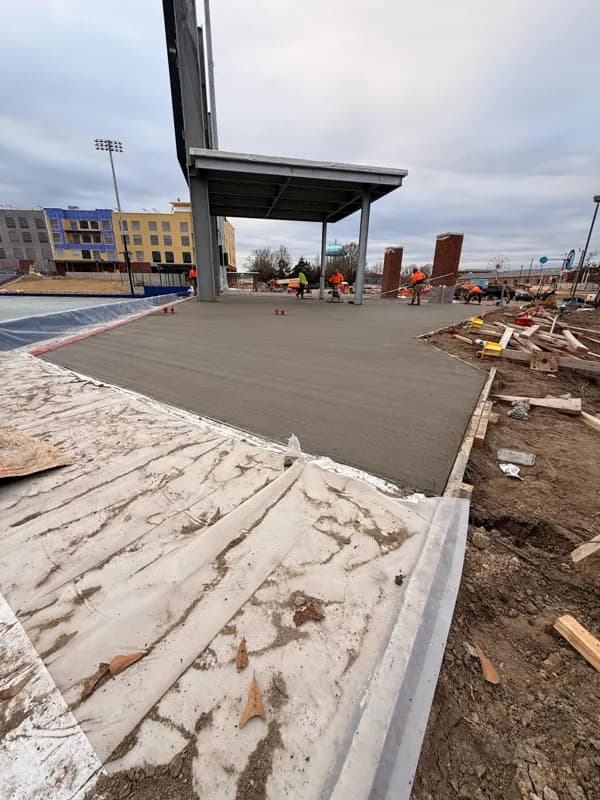 Concrete slab under a steel canopy