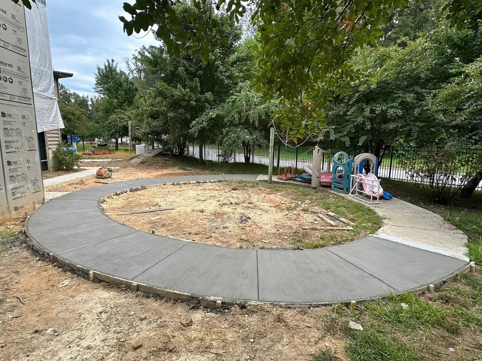 Finished circular concrete walkway