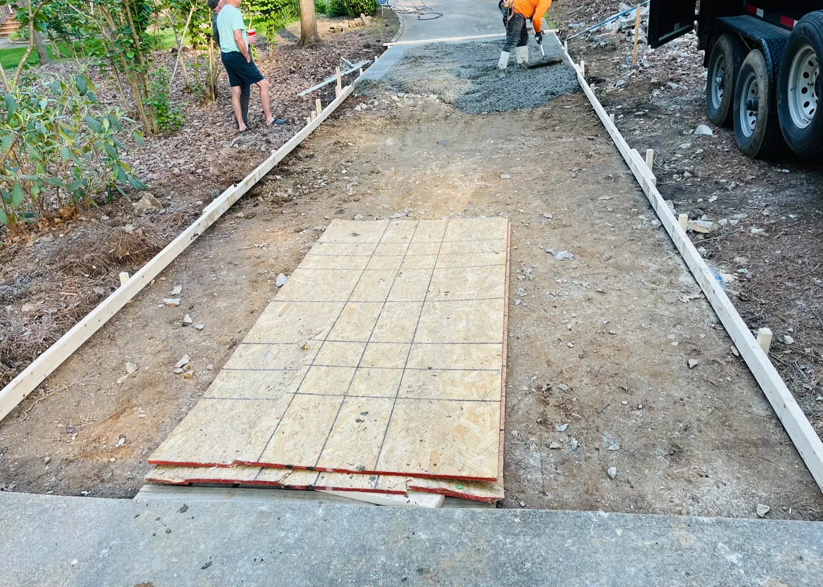 Driveway area formed over bare dirt before the pour